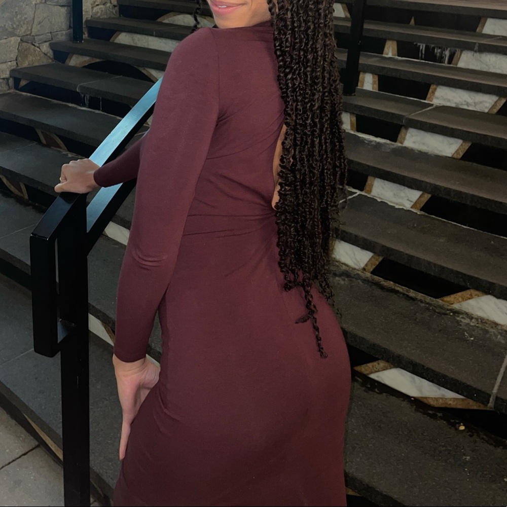 Burgundy body con turtle neck dress